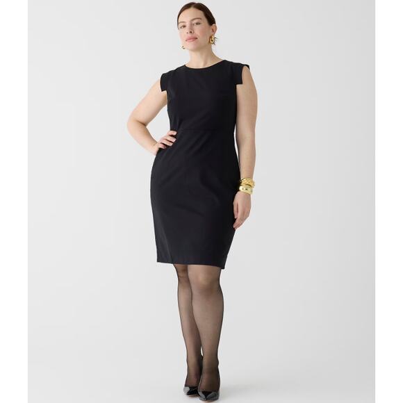 J.Crew Resume Sheath Dress WMNS 10 Black Italian Stretch Wool Lined Cap Sleeves - Picture 1 of 9